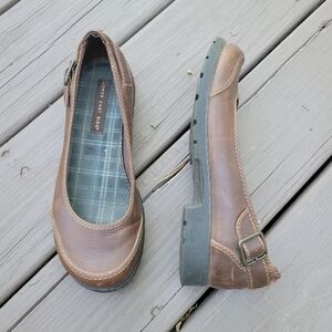 Vintage 90s y2k Brown Faux Leather Chunky Heel Oxford Buckle Preppy Loafers 8.5